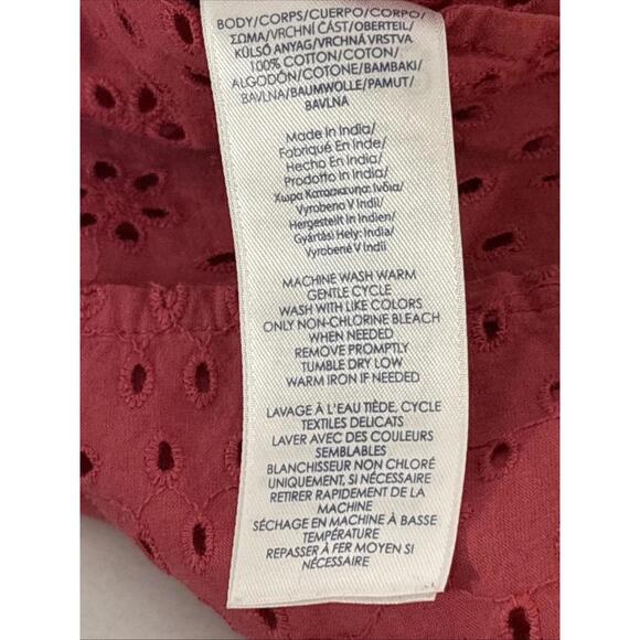 Chaps Rose Eyelet Lace Boho Blouse V-neck 3/4 Sleeve - Picture 12 of 15